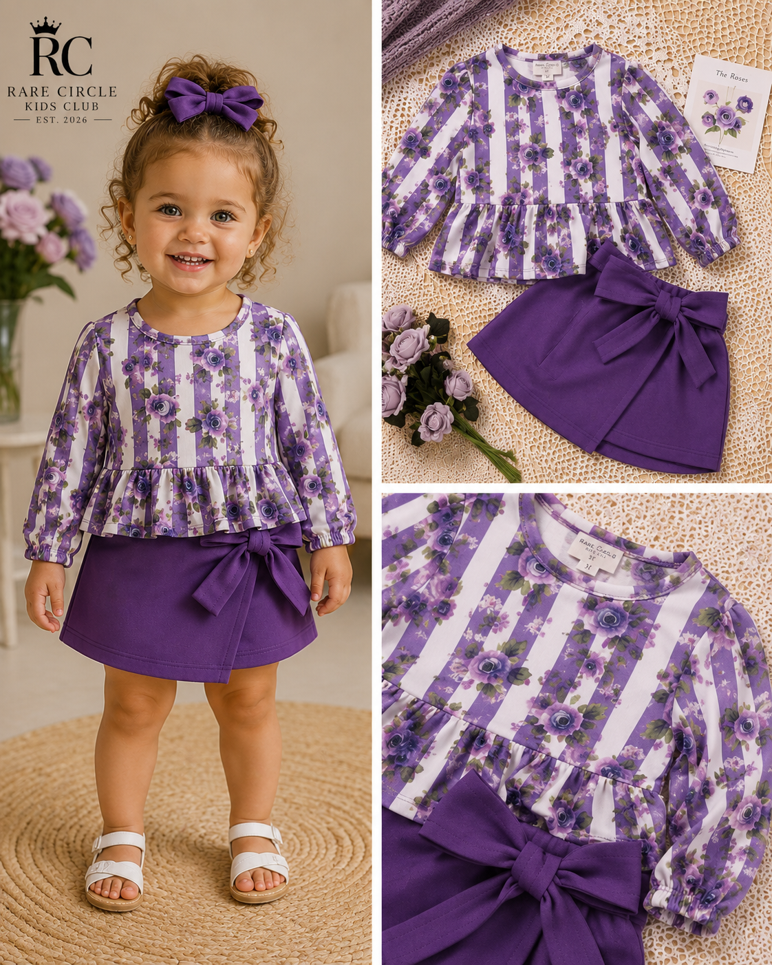 Purple Rose Stripe Top & Skirt Set - Toddler Girl