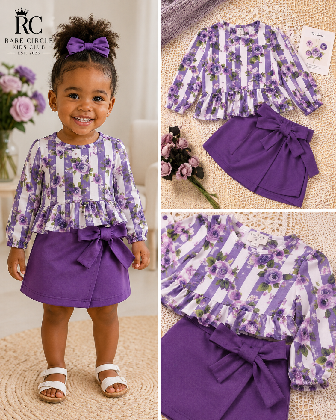 Purple Rose Stripe Top & Skirt Set - Toddler Girl